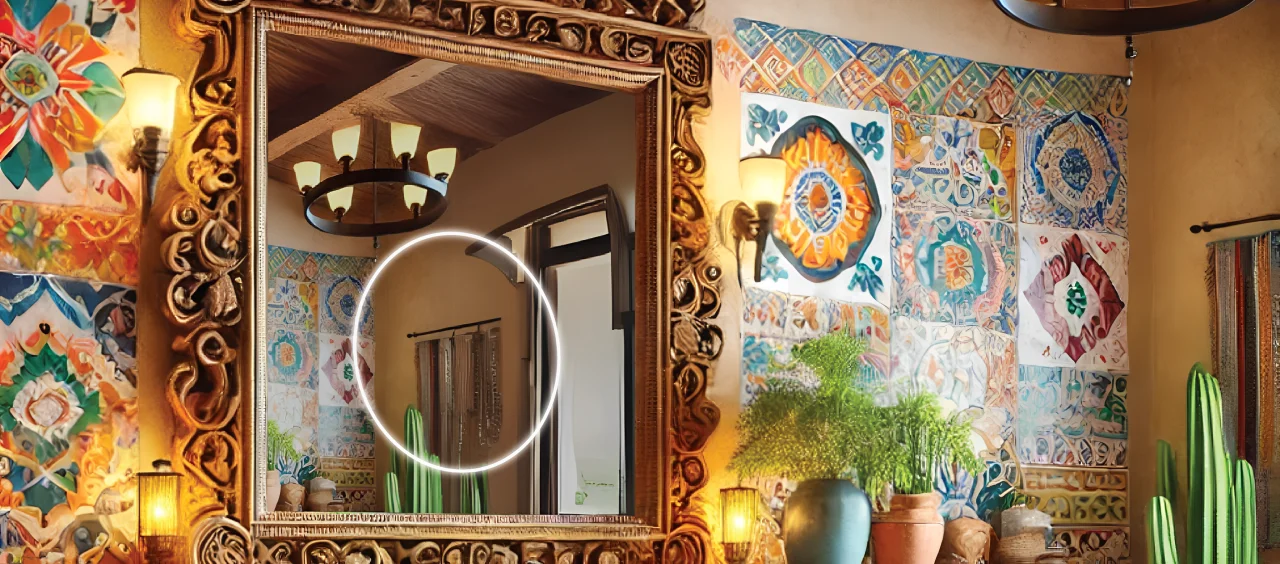 横浜のスタイリッシュな空間で、明るく魅力的な反射を生み出すサークルライトミラー。